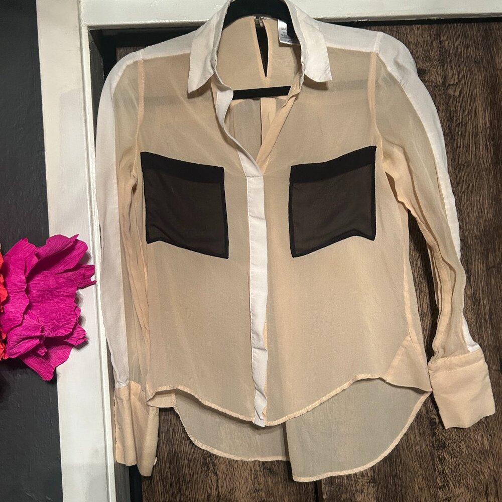 BCBG Cream Black Colorblock Blouse XS